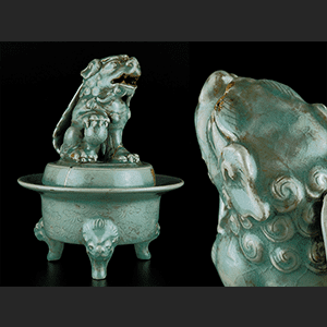 中国古渡 青磁獅子香炉