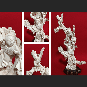 唐物 希少 天然白珊瑚 細密彫刻 人物図 置物 箱付