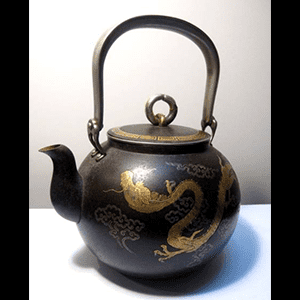 ★古鉄瓶★双龍の金銀象嵌