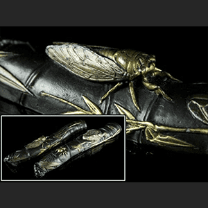 時代金工師造 銅製 虫尽竹形文鎮 一対