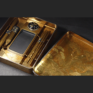 ∇花∇近世蒔絵の至宝 金地吉野山高蒔絵御文台・御硯箱 銀縁・梨子地